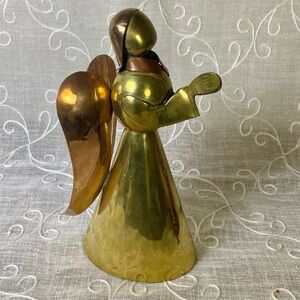 Vintage Handmade Copper & Brass Praying Angel with Nice Patina. 12” Tall Hallow